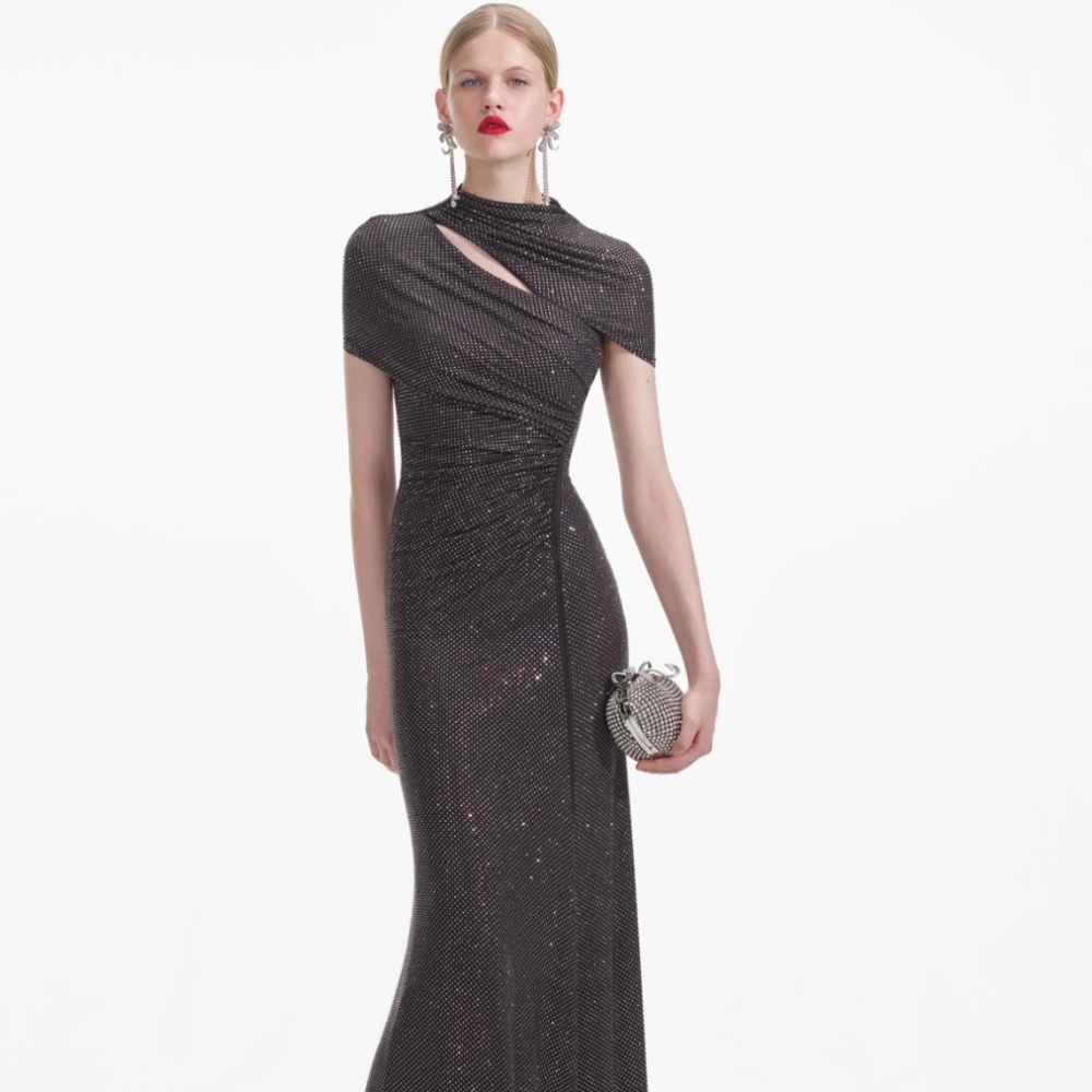 self-portrait Slate Rhinestone Cut Out Midi Dress Size US12 - MSRP $700 NWT